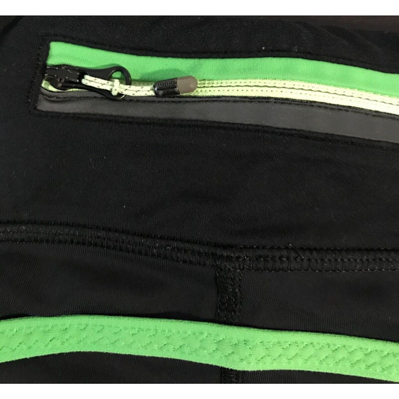 Lululemon Run Pace Crop Black/Ocean Stripe Frond Zip Back Pocket Leggings - 6 - Picture 8 of 9